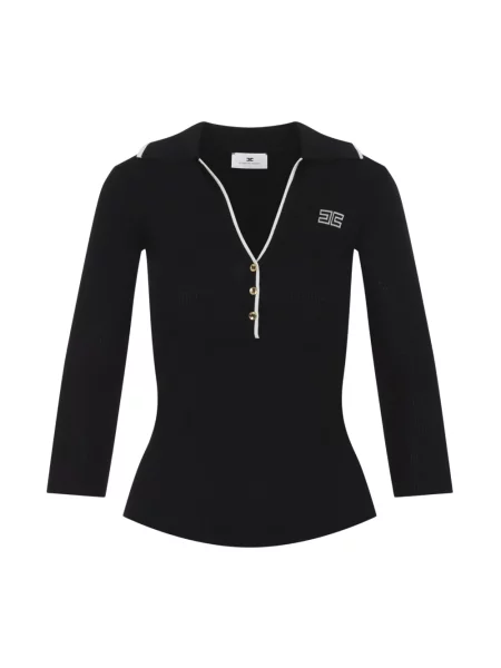 Koszulka polo Elisabetta Franchi wełniana czarna