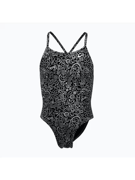 Детски бански костюм от една част Nike Hydrastrong Charms Multi Print Lace Up Back black черно