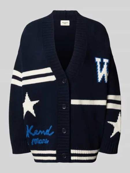 Kardigan rozpinany o kroju oversized z czystej wełny model BELGIO' Weekend Max Mara granatowy