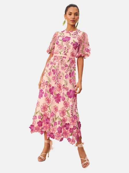 Love & roses Rochie / fucsia / roz / roz pal verde