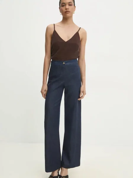 Панталон Answear Lab с широка каройка с висока талия синьо