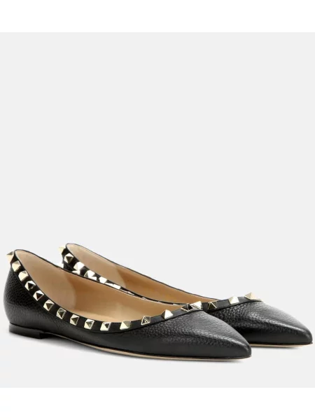Kožené baleríny Valentino Garavani černé