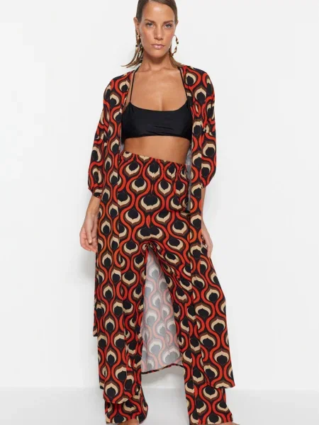 Costum de baie Trendyol cu imprimeu geometric negru