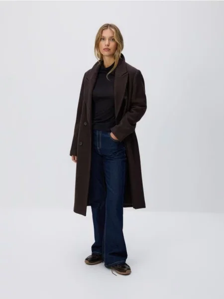 Reserved Двобортне пальто з високим вмістом вовни дерево червоне