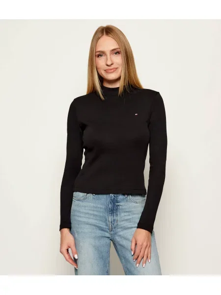 Bluză Tommy Hilfiger cu guler înalt negru