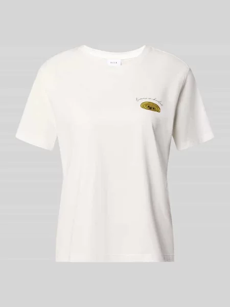 T-shirt z nadrukiem i okrągłym dekoltem model SYBILLA CHOCO' Vila biała