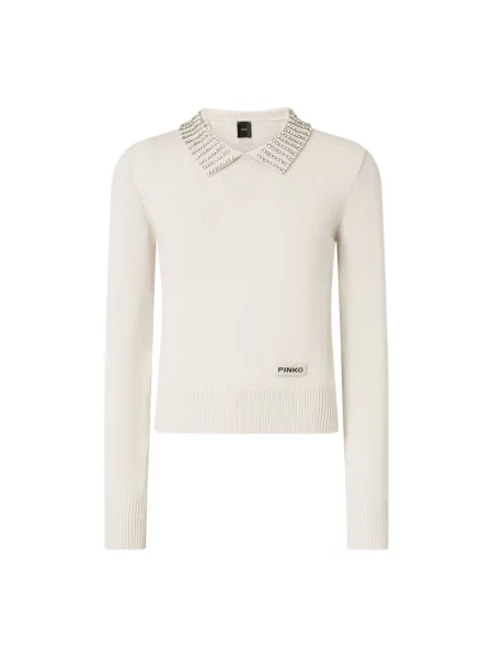 Sweter Pinko wełniany z dżetami biały
