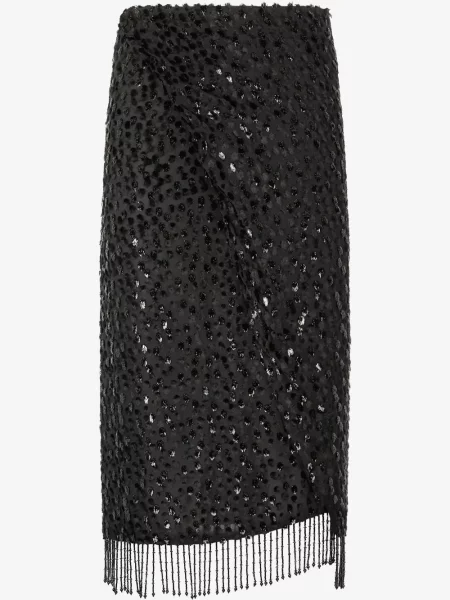 Fustă Roberto Cavalli cu franjuri negru