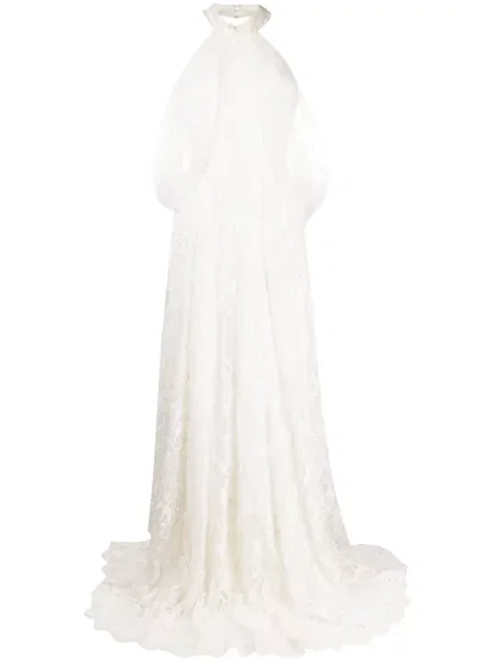 Rochie Saiid Kobeisy din tul cu mărgele de costum alb