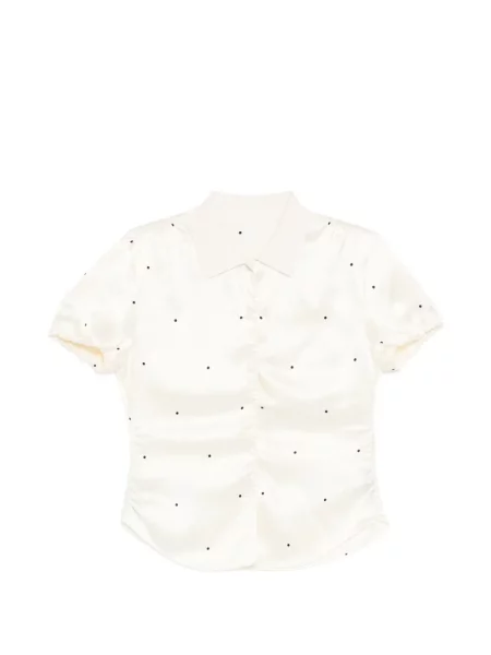 Bluză Less de mătase cu buline alb