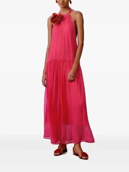 Rochie maxi Farm Rio cu model floral cu gât halter de costum roz
