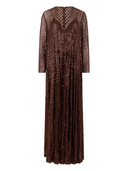 Maksi sukienka maxi Valentino Garavani z cekinami garniturowa brązowa