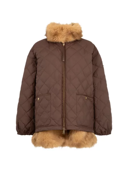 Matlasat geacă Moncler cu blană maro