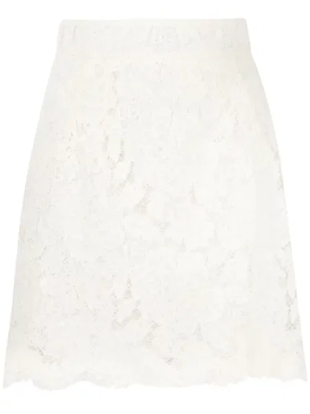 Fustă Dolce & Gabbana cu model floral din dantelă alb