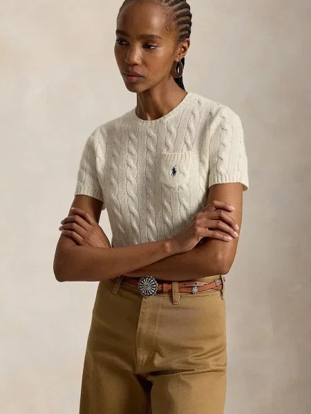 Polo Ralph Lauren pulover cu mânecă scurtă din lână pentru femei