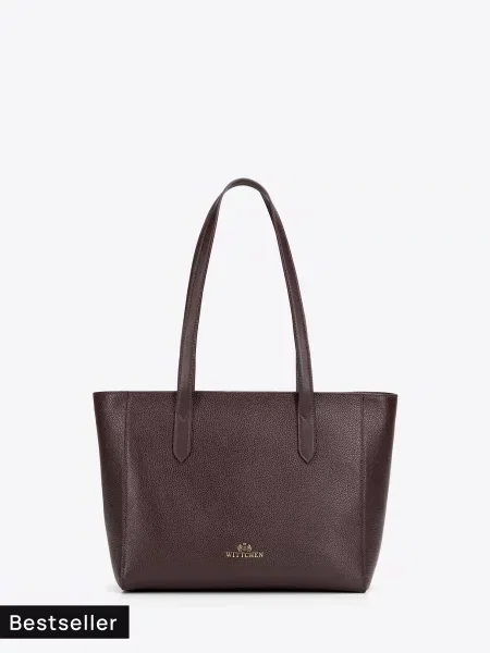 Torebka shopper ze skóry naturalnej z długimi rączkami ciemny brąz