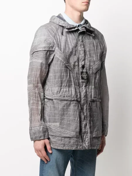 Bunda Stone Island s kapucí s potiskem s abstraktním vzorem šedá