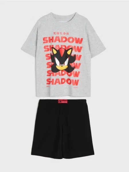 Sinsay Dvoudílné pyžamo s potiskem a příměsí viskózy Sonic the Hedgehog šedá