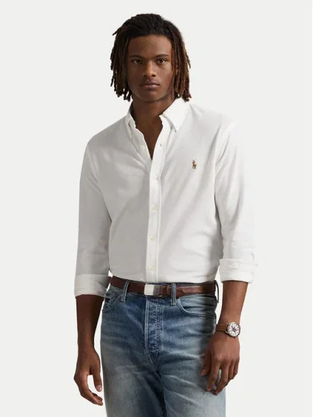 Риза Polo Ralph Lauren със стандартна кройка с яка с копче бяло