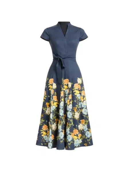 Sukienka midi Sachin & Babi w kwiatki z nadrukiem niebieska