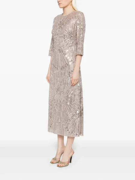 Костюм миди рокля Elie Saab бродирана до коляното сиво