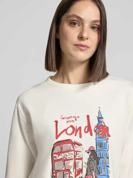 Bluza z nadrukiem i dekoltem typu crew neck Milano Italy biała