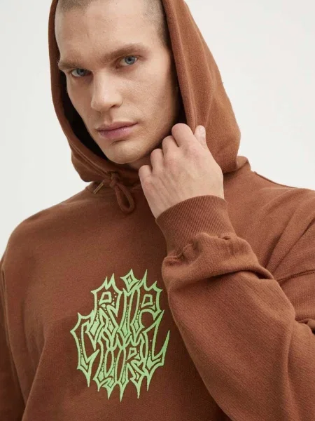 Суичър с качулка Rip Curl с качулка с принт кафяво