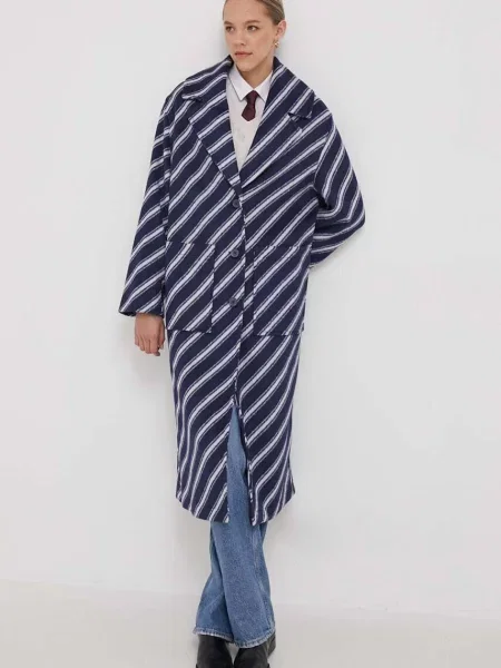 United Colors of Benetton płaszcz z domieszką wełny przejściowy niebieski