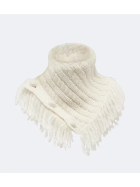 Fular Moncler cu franjuri de lână alb