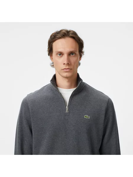 Lacoste Bluza Z Zamkiem Dzianina Interlock Stójka Melanż szary