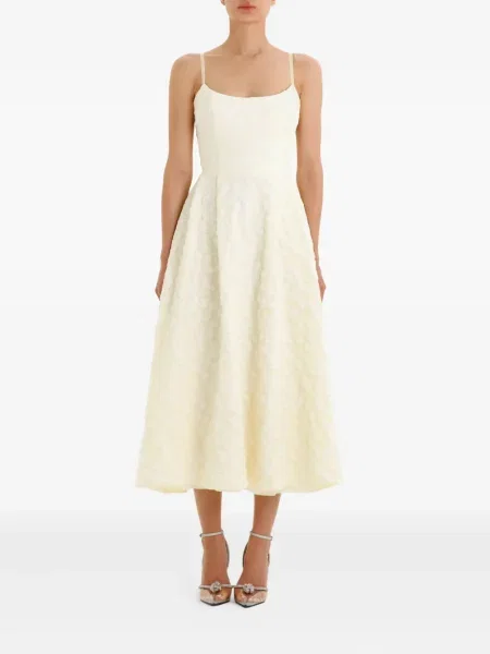 Rochie midi Post Meridiem din jacard până la genunchi de costum galben