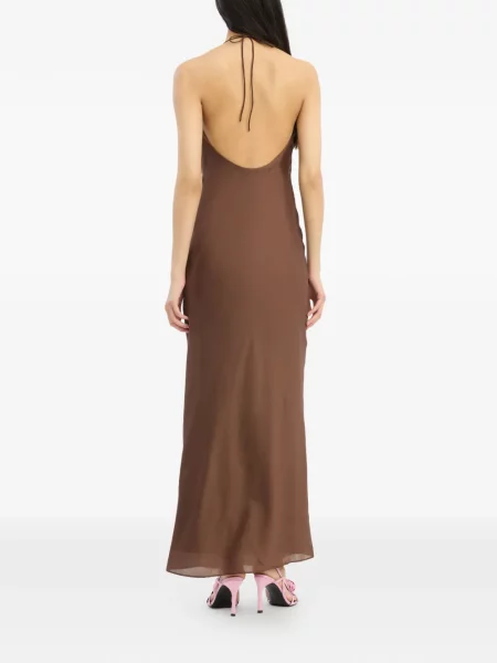 Maxi rochie maxi Rotate Birger Christensen cu gât halter de costum maro