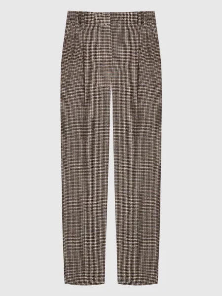 Штани з льону у візерунок гусяча лапка з люрексом Brunello Cucinelli коричневі