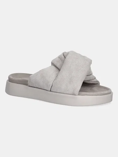 Велурени чехли Inuikii Soft Crossed Suede с платформа сиво