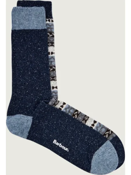 Barbour Gyapjú 2 db-os zokni szett Fair Isle selyem hozzáadásával kék