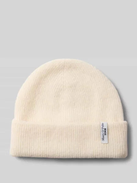 Czapka beanie z dodatkiem wełny z alpaki i żywej wełny Marc O'polo Denim biała