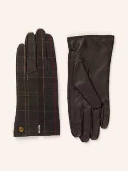 Barbour Kožené Rukavice Scarlet tmavě hnědá khaki červená