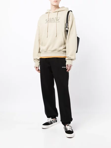 Hanorac cu glugă Off-white cu broderie alb