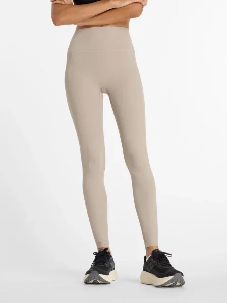 Спортивні леггінси New Balance Ribbed High Rise тканина бежевий