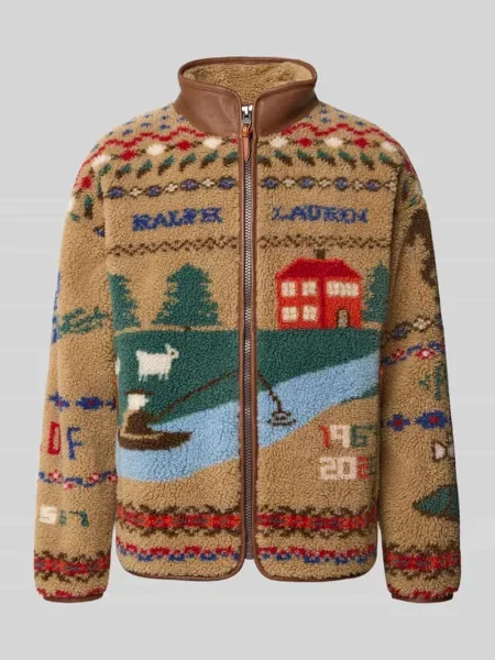 Bluza rozpinana o kroju regular fit z nadrukiem z motywem Polo Ralph Lauren beżowa