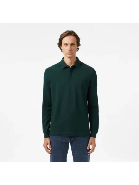 Lacoste Koszulka Polo Z Długim Rękawem Smart Paris Z Elastycznej Bawełny zielona