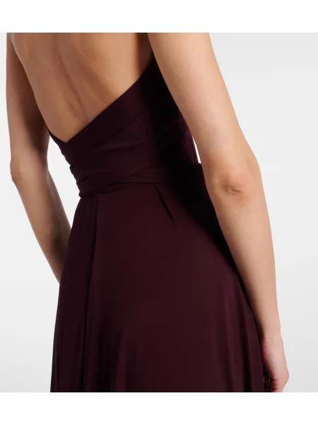 Rochie maxi Alaïa drapată cu gât halter de costum bordo