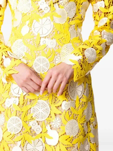 Rochie mini Lela Rose din dantelă de costum galben