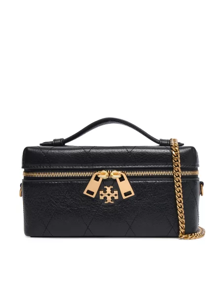 Tory Burch Дамска чанта Charlie Quilted East-West черен
