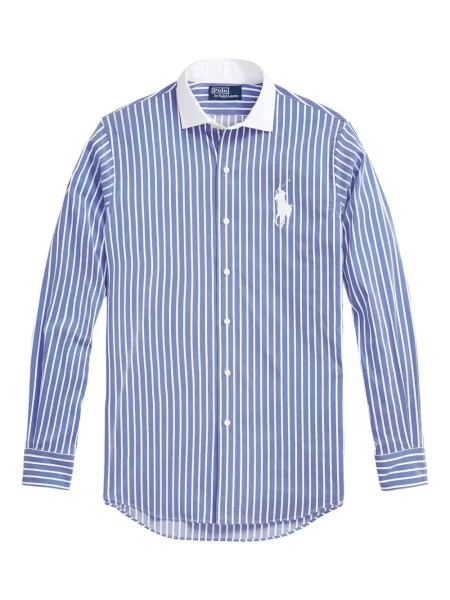 Haftowane szorty jeansowe Polo Ralph Lauren skórzane na ramiączkach niebieskie