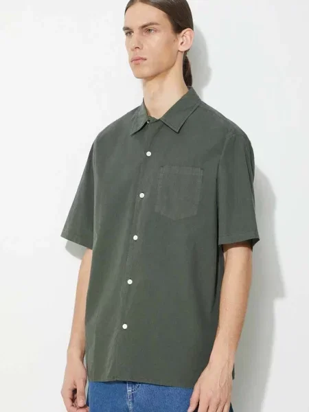 Сорочка Norse Projects Carsten Cotton Tencel regular класичний комір зелений