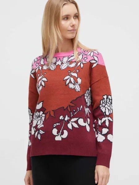 Пуловер с вълна Roxy x Rowley дамски бордо
