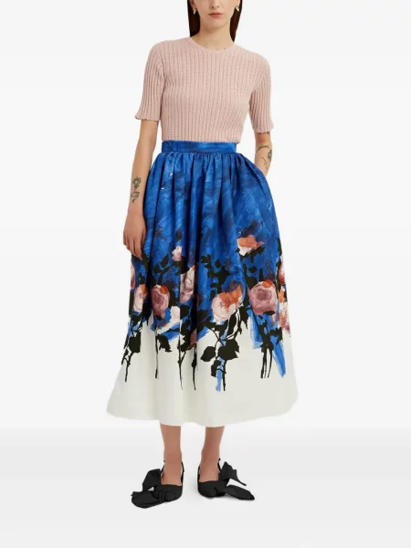 Fustă midi Erdem cu model floral până la genunchi albastru