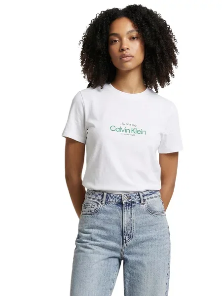 Tricou Calvin Klein clasic cu autograf alb