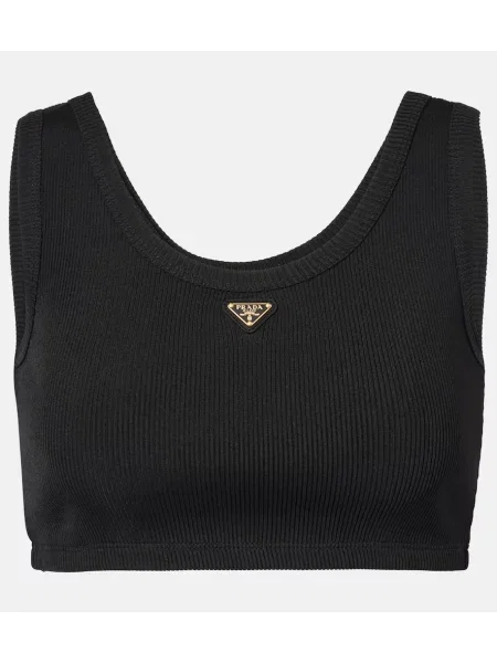 Dzianinowy top Prada o krotszym kroju prążkowany czarny